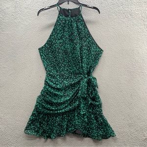 Do+Be Halter Spaghetti Strap Leopard Print Tiered Ruffle Side Bow Dress Size L